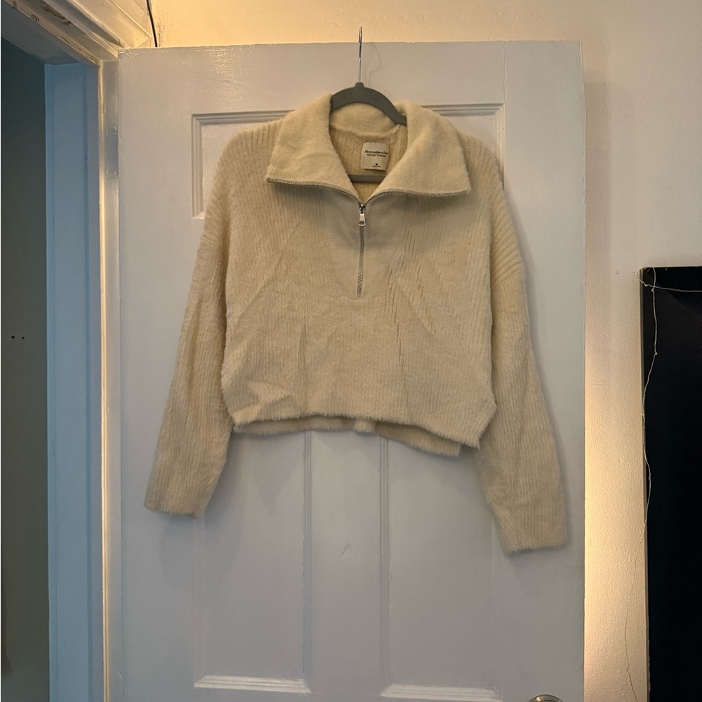 Abercrombie & Fitch Cream Quarter-Zip Sweater